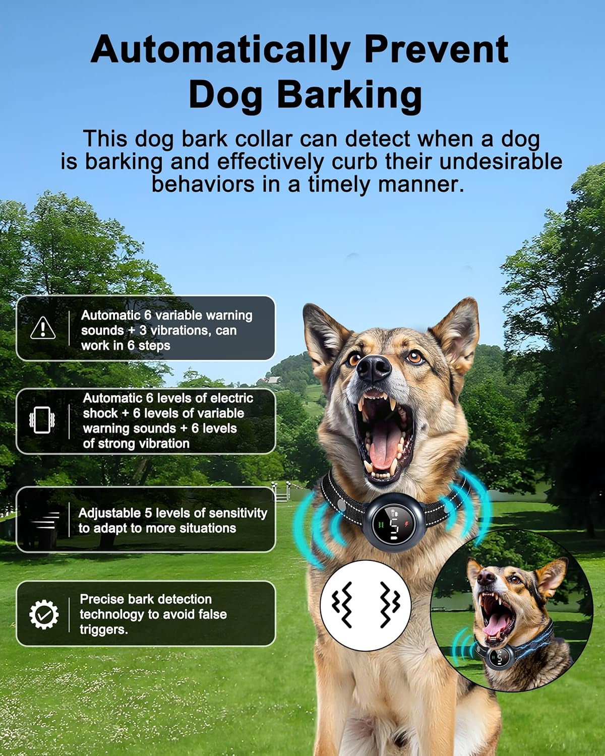 2-In-1 Dog Shock Collar & Dog Bark Collar - Rechargeable Dog Training Collar with Remote Control for 5-150 Lbs, Dog Collars 5 Sensitivity Levels, IP67 Waterproof for Large Medium Small Dogs