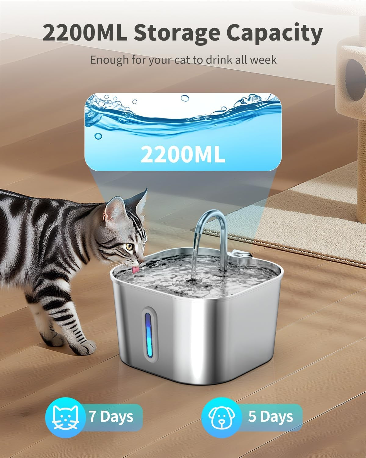 Cat Water Fountain: Stainless Steel Pet Water Fountains Indoor Metal Automatic