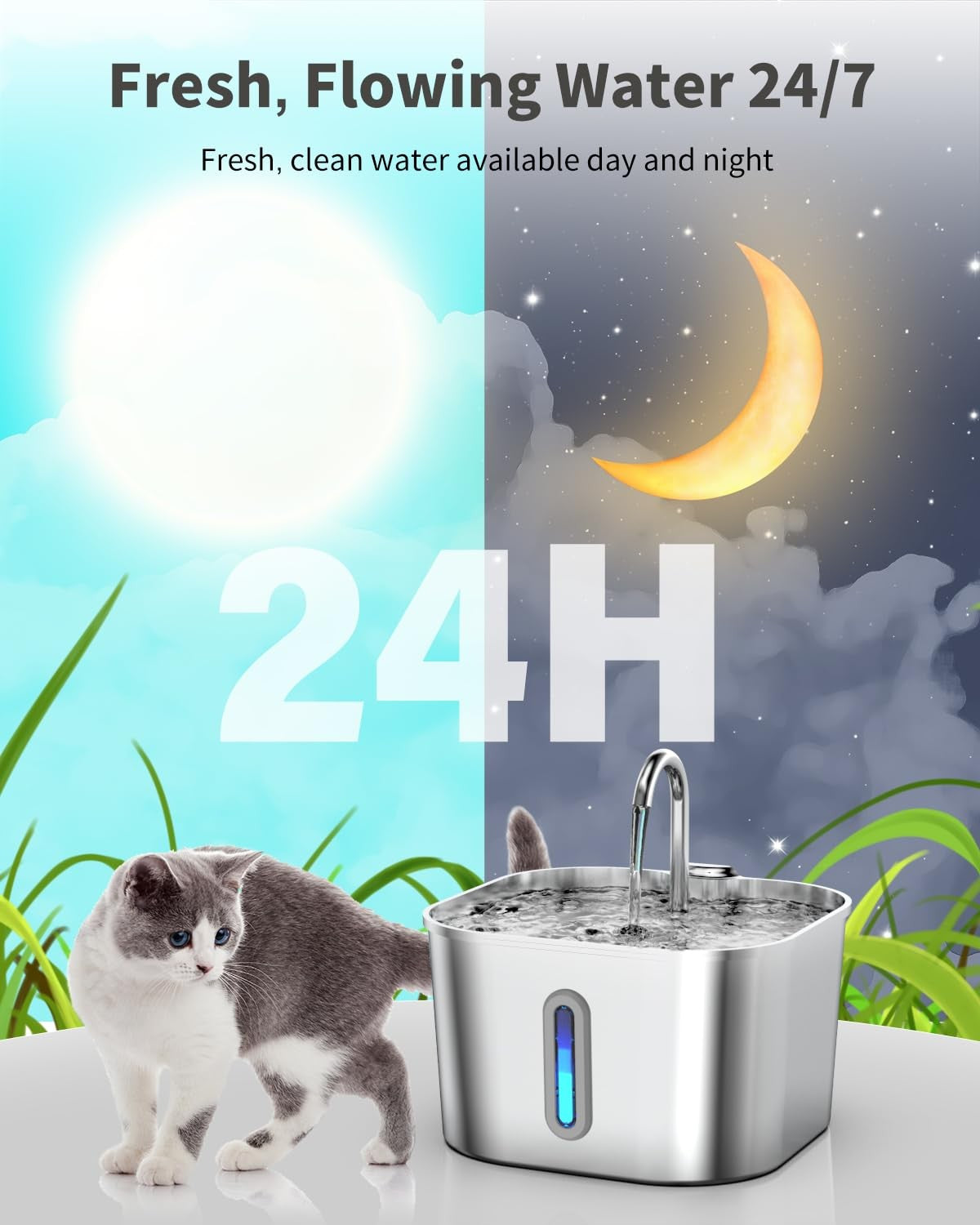 Cat Water Fountain: Stainless Steel Pet Water Fountains Indoor Metal Automatic